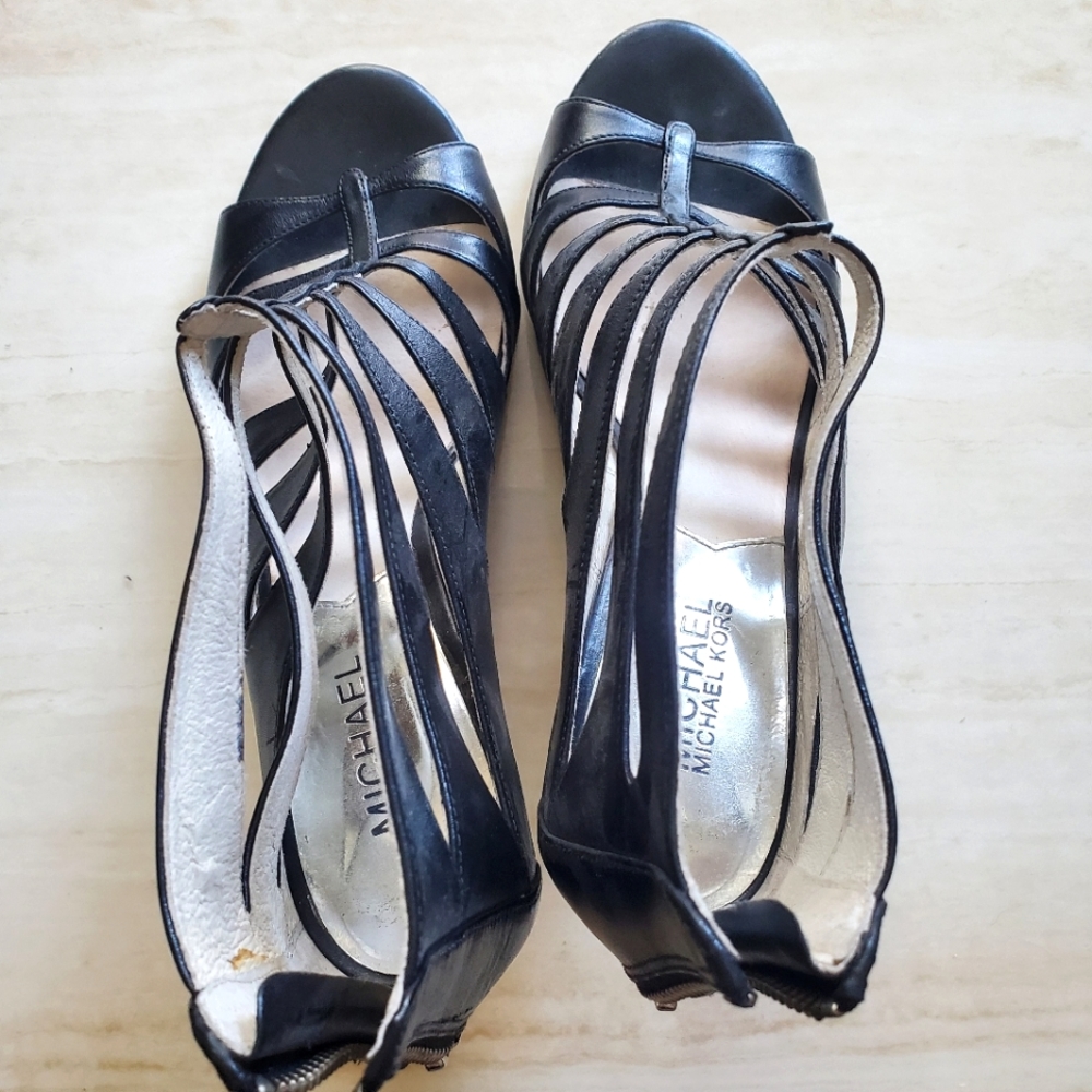 Michael Kors Genuine Leather Mavis Open Toe Gladiator Black Heel, Size 8.5 - Picture 2 of 7